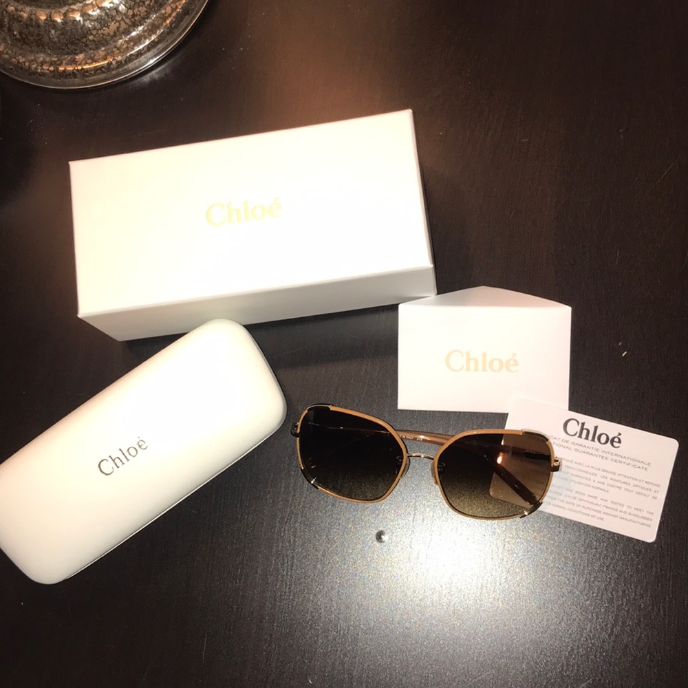 Chloe Nerine leather trim sunglasses in gold